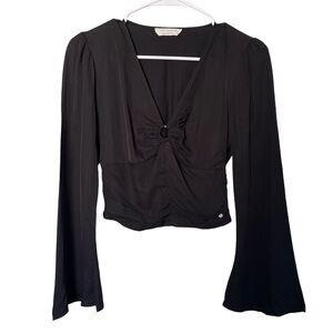 Feels by Brownie Spain Carla Bell Sleeve Blouse Black Long Sleeve V Neck Sz Xs-S